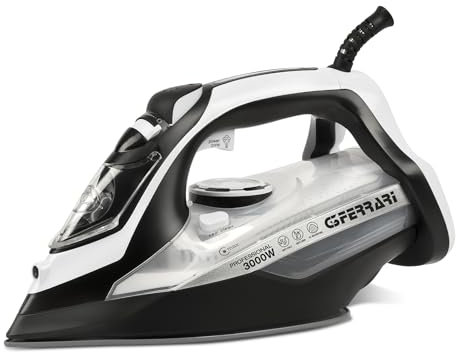 G3 Ferrari G40024 Eliseo 3000 Ferro da Stiro a Vapore, 3000W, Piastra INOX 91 microfori, 25 g/min con colpo vapore da 140 g/min, Funzioni Self-Clean anti-goccia e anti-calcare, 450cc, Bianco/Nero