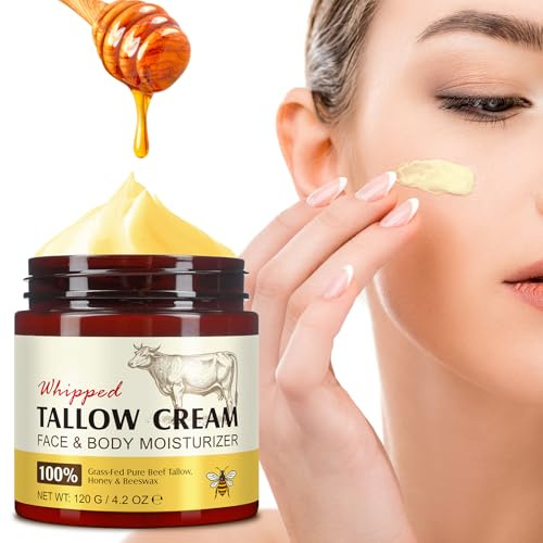 Beef Tallow Face Cream, Balsamo per il Viso al Sego e al Miele, crema di miele di sego di manzo, 100% Naturale Nutrito con Erba Sego di Manzo, Riduce le linee Sottili,Riparare Pelle