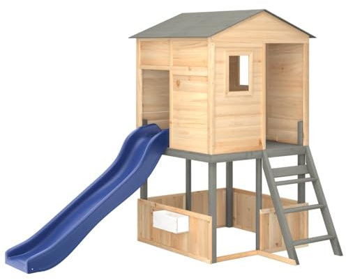 vidaXL Spielturm Dunkelgrau Massivholz Tanne, Kletterturm, Spielgerät, Spielplatz Garten, Klettertürme, Spielgeräte, Holz Spielgerät, Holz Spielgeräte