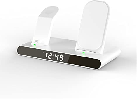 Cargador Inalambrico, 3 en 1 estación de Carga por inducción for Reloj teléfono 15W Cargador inalámbrico rápido Reloj(Bianco)