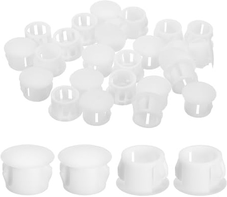 QUARKZMAN 28 Stück 12mm (15/32) Abdeckkappen für Bohrlöcher Nylon Weiß | Blindstopfen Abdeckstopfen runde Schnappverschluss Bohrungen für Bohrlöcher für Schränke Maschinen Möbel