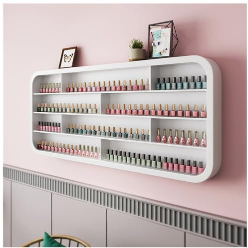 ZBJDX Weißes Nagellackregal, Wandmontiertes Organizer Regal Für Ätherische Öle, Offener Kosmetik Vitrine, Spa Nagelstudio Shop Organizer,1.2m
