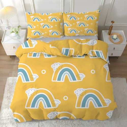 YZQGLHP Regenbogen Bettwäsche 220x240 Gelb, Wendebettwäsche & Zimmer Deko, Weiche Microfaser Bettbezug Set 2 Teilig, 2 Kissenbezug 80x80, mit Reißverschluss