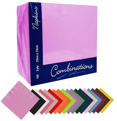 IZMAH 100 x Disposable Paper Napkins 33cm x 33cm 2Ply Rose Pink Combination Recyclable Serviettes Tissue for Catering Supply Tableware Weddings Parties