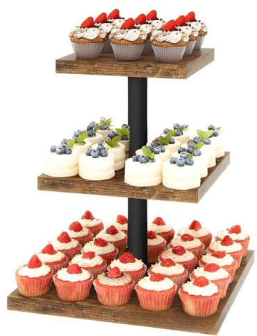 3 Niveaux Présentoir à Cupcakes, Présentoir à Gâteau en Bois Carré, Tour à Cupcakes, Arbre à Dessert pour Noël, Anniversaire, Fête à la Maison,Mariage