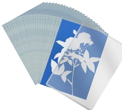 24 Pezzi A5 Cianotipia, Photosensitive Paper, Carta Cianotipia Kit, Carta da Stampa Sun, con Lastra Acrilica, per Progetti di Decorazione e DIY Arte da Parete