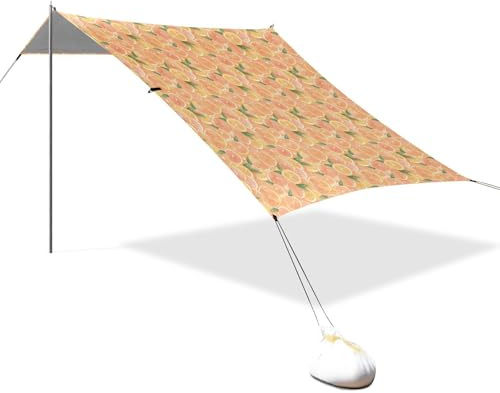 Art Grapefruit Cabana plegable para playa, UPF50+, parasol portátil ligero con sacos de arena, pala de arena, postes para camping, picnics, patio trasero y pesca
