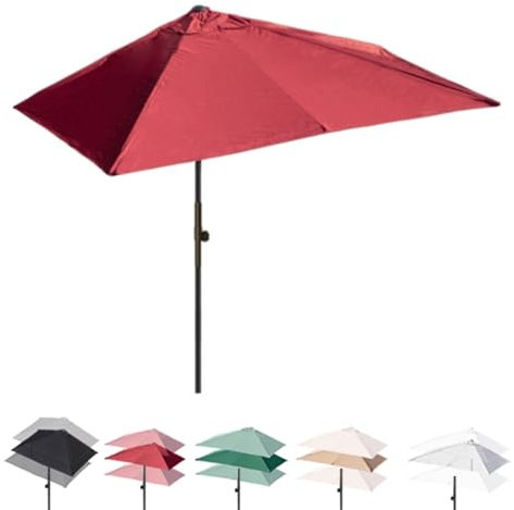 ZIUSFAC Ombrellone Semicircolare da Terrazza Ombrellone da Muro A Parete Rettangolare Ombrello da Patio 2m 2.5m 2.7m Parasole Altezza Regolabile 180-245cm(Burgundy,200x130cm/6.5x4.3ft)