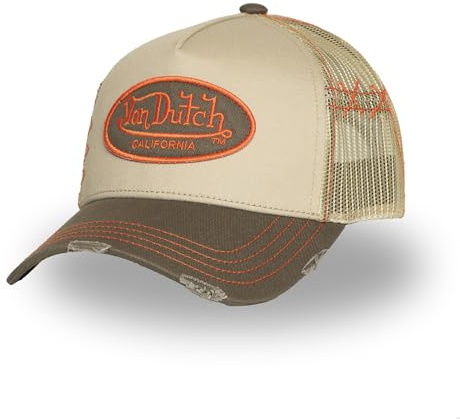 Von Dutch Justerbar keps för män och kvinnor, truckerkeps som används, Beige/orange/khaki, One size