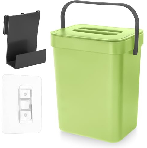 Yesaler Komposteimer für die Küche Kleiner Biomülleimer Küche Hängend Mülleimer 3L Abfalleimer mit Deckel für Zuhause Grün