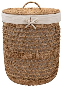 Arthur Cameron - Atrai Seagrass Laundry Basket – Artisanal Handcrafted Round Laundry Hamper with Removable Cotton Liner, Handwoven Storage for Bedroom, Bathroom & Utility Room (Extra Large)
