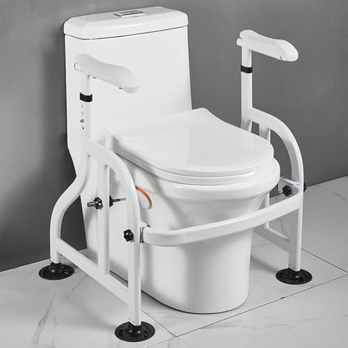 Supporto per WC per anziani, regolabile in altezza, con manici antiscivolo, supporto per WC per disabili, donne incinte, capacità di carico 150 kg, 62 x 52 x 65-72 cm