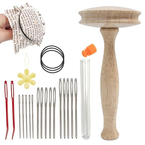 Set Aus Stopfpilz, Stopfpilz Set Aus Holz, Sockenstopfgarn Werkzeugset Zum Stopfen Von Sockenlöchern Und Anderen Häkel Strickreparaturen Glatter Pilzstopfer Holz,