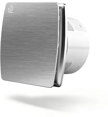 Badlüfter 100mm mit Nachlauf & Rückstauklappe 34db Leiser Wandventilator | 12W 2400U/m IPX4, Einfach Installieren Fenster Decke Wand im Bad, WC, Küche, Leistungsstarker Abluftventilator, Silber