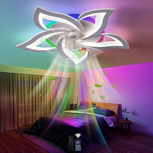 lnrosy Ceiling Fan with Light,Mando a Distancia y App,Lámpara Inteligente RGB con Ventilador,Reversibile y Timer,Moderna Led Lampara Ventilador con 6 Velocidades y Silencioso,Para Dormitorio,Blanco