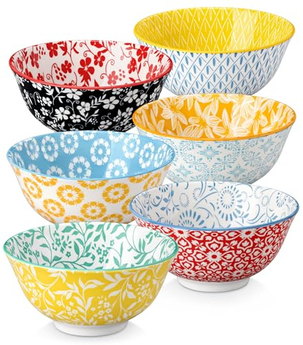 vancasso SELENE Lot de 6 Bols Petit Déjeuner en Porcelaine Pastel - 720ml - Bols à Céréales pour Muesli, Flocons, Soupe ou Salade - Adapté au Micro-Ondes - Style Floral Coloré