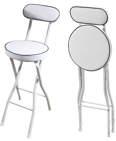 Sgabello da bar compatto pieghevole con schienale, sedia da bistrot imbottita da 65 cm, per casa, giardino e cucina, isola – elegante colore bianco seduta elegante e confortevole