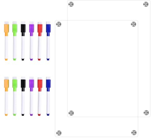 2 Pièces A4 Planning Calendrier Planificateur Hebdomadaire Ardoise Effacable, avec 12 Marqueurs de Couleurs, Tableau Magnetique Frigo Transparent, Planificateurs Magnétiques Acrylique, 30 x 20cm