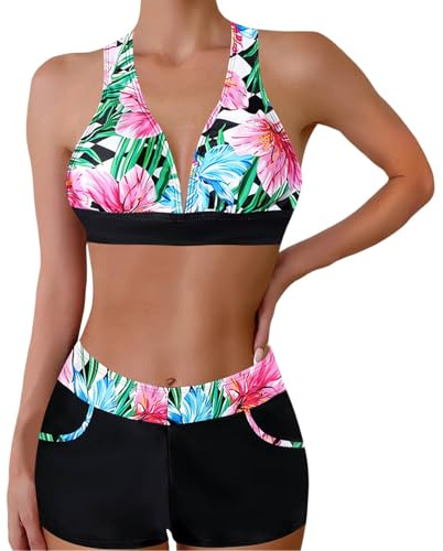 TniEWFBHSD Conjunto de traje de baño tankini de dos piezas para mujer, parte superior con pantalones cortos, talla grande, moda de playa, rojo, 4XL