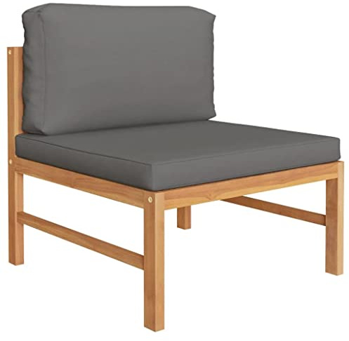 zylophax 3-TLG. Garten-Lounge-Set aus Teakholz mit dunkelgrauen Kissen, wetterfestes Gartensofa, modular erweiterbar, für Terrasse Balkon Wintergarten, Komfortables Loungesofa mit Tisch und Hocker