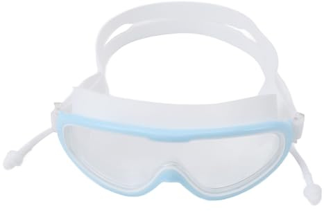 SALALIS Occhialini da Nuoto per Bambini con Montatura Grande, Antiappannamento, Resistenti All'acqua, HD, con Clip per Naso, per Uso in Piscina, 1 Set (Bianco Azzurro)