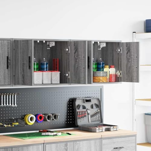 kithwjll Lot de 2 armoires murales de garage - Gris Sonoma - 60 x 30 x 41 cm - Rangement de rangement - Armoire de sécurité pour garage, entrepôt, atelier et buanderie