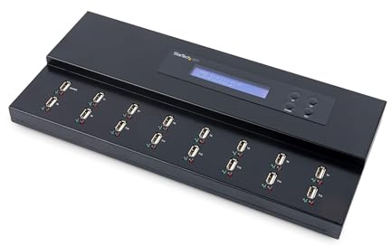 StarTech 1:15 Standalone USB Stick Duplikator Kloner und Löscher, LCD | Klonstation, Mehrere USB Laufwerke, 1, 5GB/min, System- und Sektor-Kopieren, 3-Pass Löschen