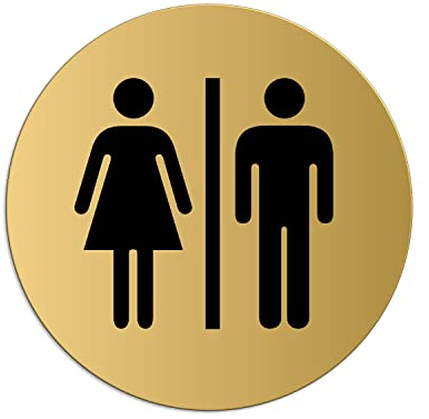 Plaque de Porte - WC Toilettes Hommes Femmes Ø 75 mm Plaque signalétique Aluminium aspect laiton
