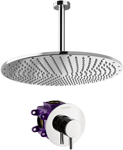 PaulGurkes Regendusche Einhandmischer Unterputz Duscharmatur Box Grundkörper Rund Chrom Regenbrause Messing XXL Duschkopf 40cm verchromt Deckenarm Zulaufarm kurz 20cm Brausearm