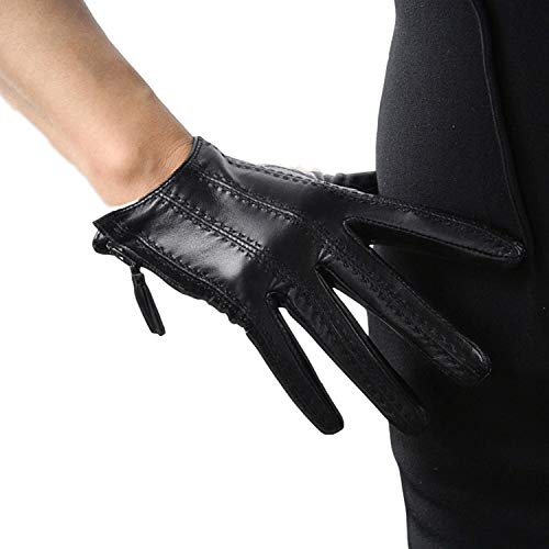 DooWay Short Black Touchscreen Real Leather Gloves, Imported Goatskin Leather Tassel Zipper Unique Pop Finger Gloves, size S
