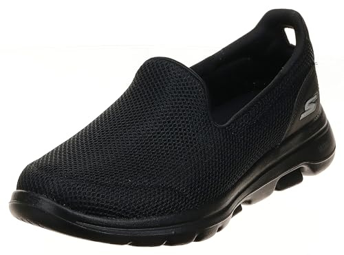 Skechers Women's GO Walk 5 Slip On Trainers, Black Textile Trim, 6.5 UK Wide