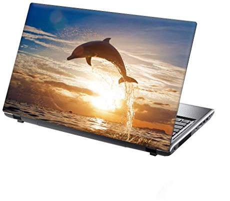 TaylorHe 13-14 inch Laptop Skin Vinyl Decal with Colorful Patterns and Leather Effect Laminate MADE IN BRITAIN Dolphin Sunset
