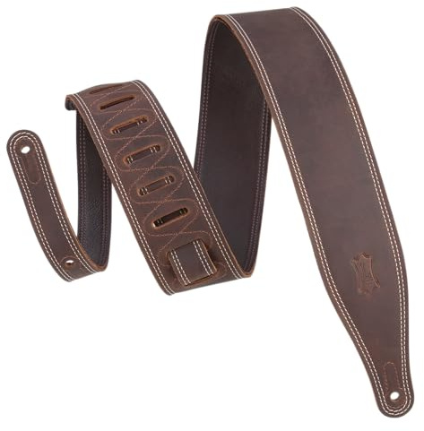 Levy's Leathers Butter Double Stitch 6,3 cm brett plagg läder gitarrrem; deluxe-serie – mörkbrun (M17BDS-DBR)