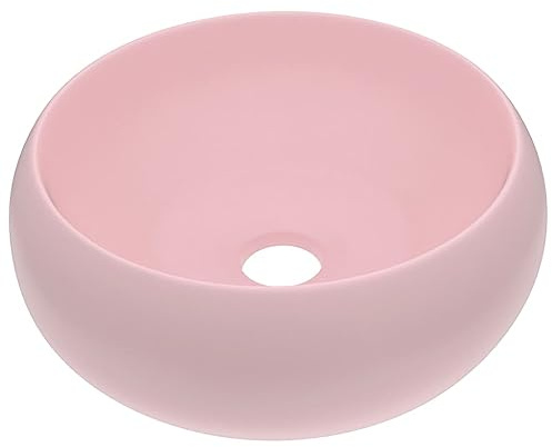 vidaXL Luxus Waschbecken mit Abflussloch Waschschale Aufsatzwaschbecken Waschtisch Waschplatz Handwaschbecken Rund Matt Rosa 40x15cm Keramik