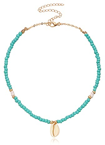 CYWQZZ Damen Bohemian Natural Shell Anhänger Halskette Türkis Perlen Kette Conch Choker Halskette, Acryl