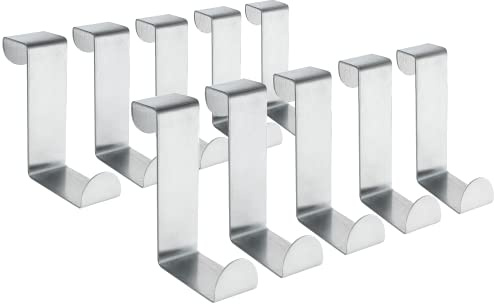 Tatkraft Seger 10 Over Door Hooks, No Drill Stainless Steel Hanger Door, Reversible and Compatible for Cabinet Door Cupboard Drawer Closet, Rustproof and Ready to Use Overdoor Hook, 5 kg 11lbs