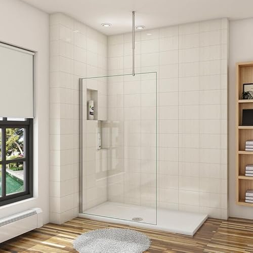 AICA paroi de douche 110x200cm paroi de douche à l'italienne en 8mm verre anticalcaire avec une barre de maintien au plafond