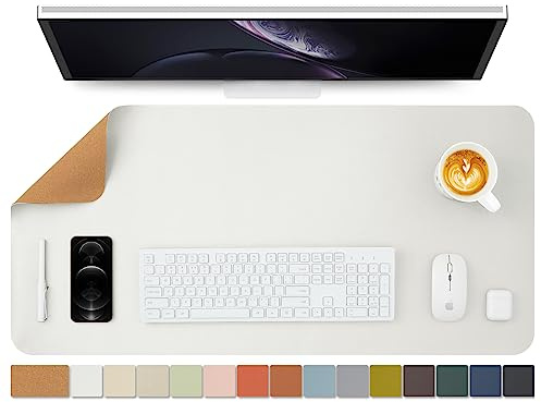 Kork Schreibtischunterlage - Doppelseitige Schreibtischauflage für Büro und Zuhause - Als große Mausunterlage und Schreibtischmatten auf Schreibtischen（Weiß、90cmx43cm）