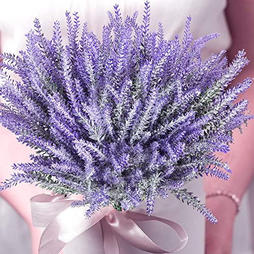 Siganorpy 12 Bundles Artificial Outdoor Plants and Flowers Artificial Lavender Flowers Fake for Wedding, Home, Garden, Party, Faux Plants for Outdoor Hanging Planter Home Porch (Purple)