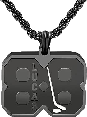 Benutzerdefinierte Eishockeynummer Halskette mit Namen Personalisierter Sportnummer Anhänger mit Namen Halskette Edelstahl Lucky Number Team Inspiration Schmuck für Männer Sportler Jungen Geschenk