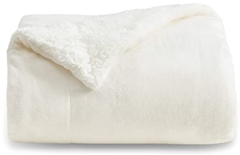 BEDSURE Kuscheldecke - Warm Sherpa Wolldecke & Sofadecke, Flauschig Sofaüberwurf Decke, Dicke Couchdecke, Fleecedecke, Flauschige Wohndecke für Couch, Cremeweiß, 150x200 cm, XL