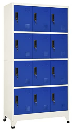 Keketa Schließfachschrank mit 12 Fächern Metallschrank Spind Umkleideschrank Lagerschrank Metallspind Kleiderschrank Mehrzweckschrank für Büro Wohnzimmer Grau und Blau 90x45x180 cm Stahl