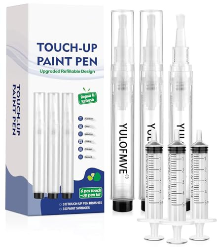 Fillable Touch Up Paint Pen Brush, 3 Pcs Paint Pen for Wall Touch Up, Refillable Paint Pens for Walls, Wood Floors, Cabinets, Windows, Doors (6 Pcs Pack of 1)