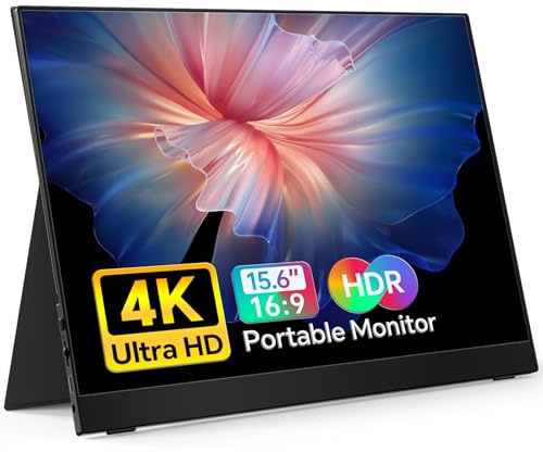 MNN Monitor portátil 4K de 15.6 Pulgadas, 3840 x 2160 UHD, USB-C, HDMI, Monitor para Laptop, 100% Adobe RGB IPS, Pantalla HDR, Monitor de Viaje con Altavoces y Funda Inteligente para Laptop, Xbox,