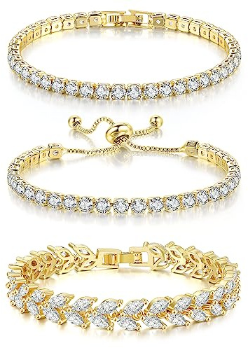 GEMOSA 3 st tennisarmband set Marquise kubisk zirkon CZ diamant läckert justerbart silverarmband för kvinnor brudar stapelbara mode smycken bröllop bal present