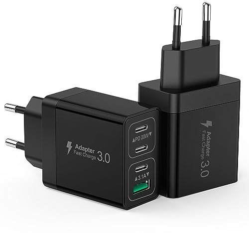 USB C Ladegerät, 4 Ports 40W Schnellladegerät mit USB C und USB A PD 3.0 Adapter USB Netzteil für iPhone 17/16/15 Pro Max/14 Pro Max/13/12/11/XS/XR, Samsung Galaxy S23 Ultra, Handys Ladegeräte