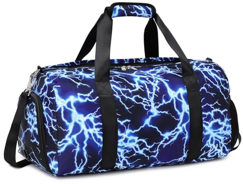 Dafelile Duffle Bag for Boys Sport Gym Bag with Wet Pocket Shoes Compartment Soccer Bags Duffel Bag for Kids Boys Lightning Travel Bag Dance Bag