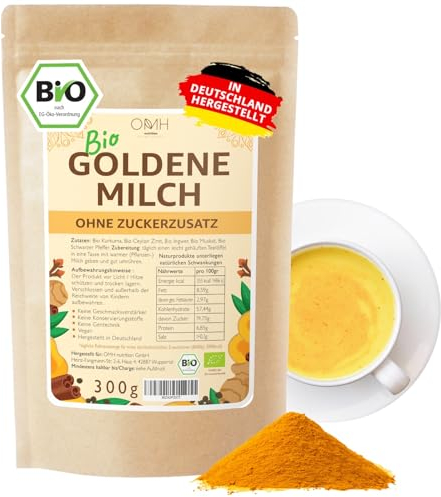 Goldene Milch Bio zuckerfrei Mix 300g ohne Zuckerzusatz Kurkuma Zimt Ingwer Muskat Golden Milk vegan