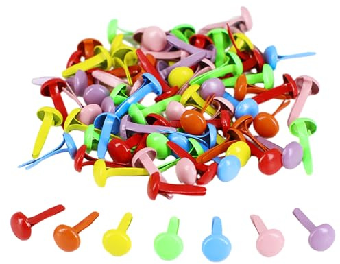 MAXQUU 250 Zweibeinige Nägel, Runde Musterbeutelklammern, Büroklammern, Scrapbooking-Bradnägel, Metallpapierverschlüsse, Bunte Bastelnägel, 8 * 14 Mm Mini-Nagelnägel Mit Rundem Kopf (Farbe)