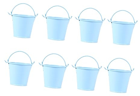 Happyyami 8pcs Mini Iron Bucket Buckets Small Flower Pot Planters Baskets for Home Garden Decoration Light Blue